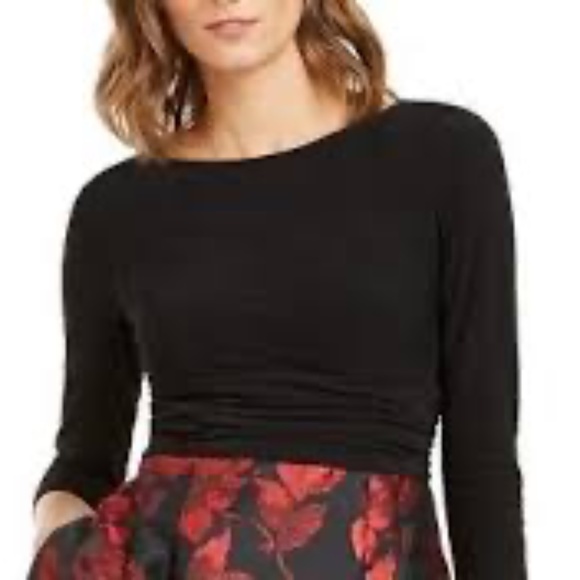 Jessica Howard women's pleated zippered floral 3/4 sleeves in black/red size 14 - Picture 2 of 11